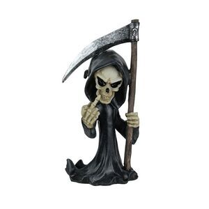 Grouchy Grim Reaper Flipping Bird Hand Painted Statuette Figurine